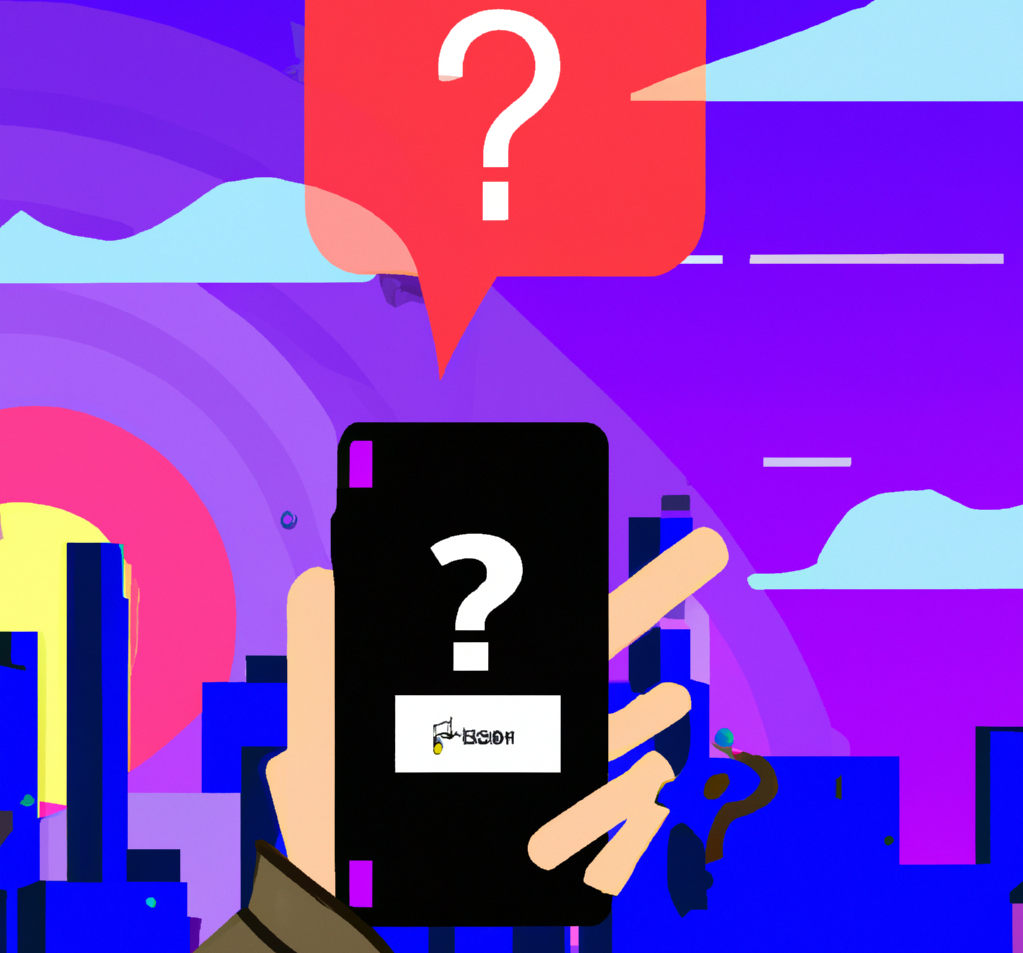 a person holding a smartphone, with a chat bubble on the screen containing a simple, direct question. The background could be a colorful, futuristic c